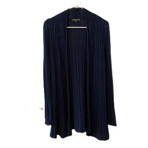 Long blue cotton flyaway cardigan